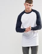 Bellfield Longline Raglan Long Sleeve Baseball T-shirt - Navy