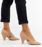 Asos Design Wide Fit Speak Out Pointed Mid-heels In Warm Beige