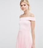 Asos Petite Off The Shoulder Bardot Pleated Mini Dress - Pink