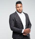 Harry Brown Plus Khaki Flocked Floral Slim Fit Jacket - Black