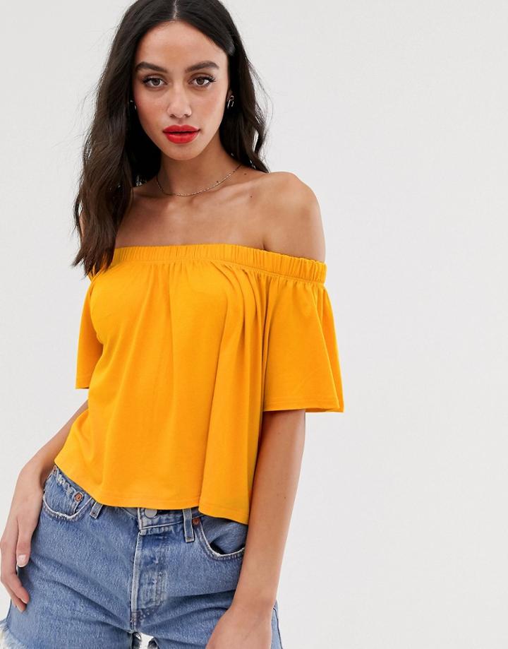 Asos Design Off Shoulder Swing Top In Yellow