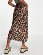 Topshop Satin Seamed Leopard Print Bias Maxi Skirt In Red
