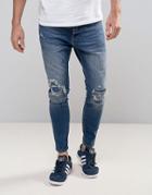 Pull & Bear Skinny Carrot Fit Jeans In Mid Wash Blue - Blue