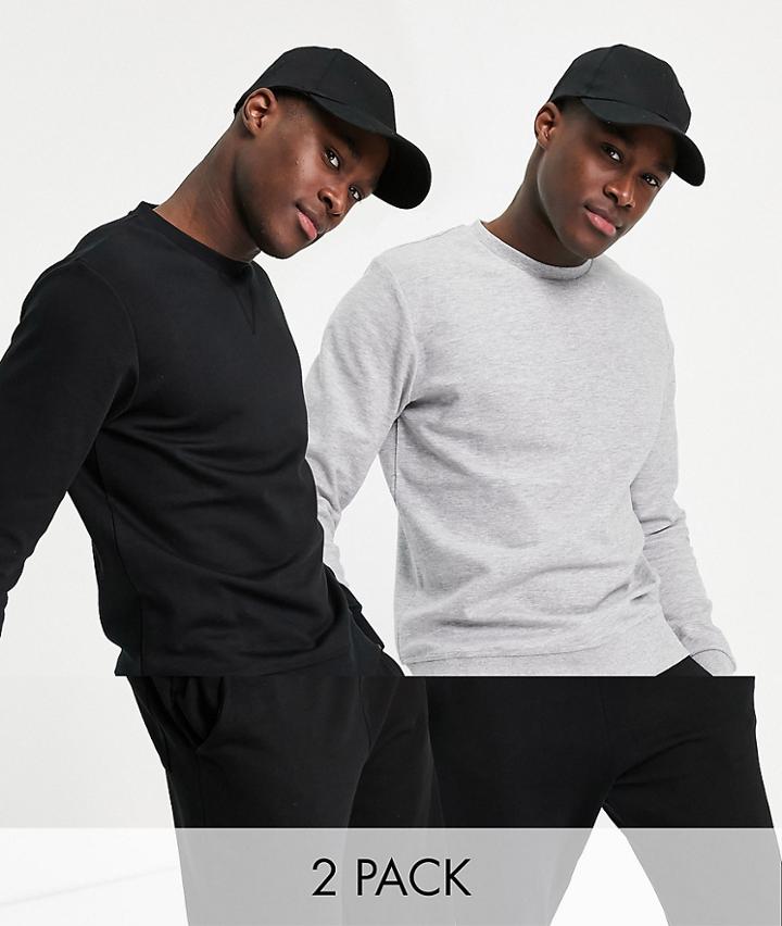 Jack & Jones Essentials 2-pack Sweatshirts In Black And Gray-multi