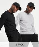 Jack & Jones Essentials 2-pack Sweatshirts In Black And Gray-multi