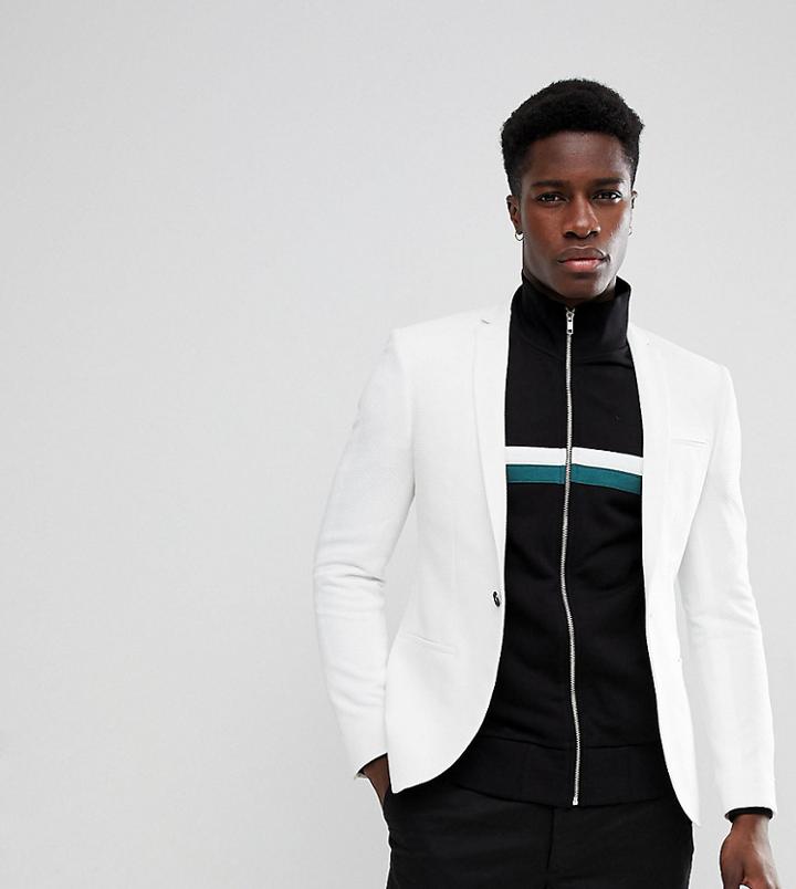 Noak Super Skinny Waffle Jersey Blazer - White