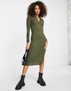Topshop Space Dye Midi Shirtdress In Khaki-green