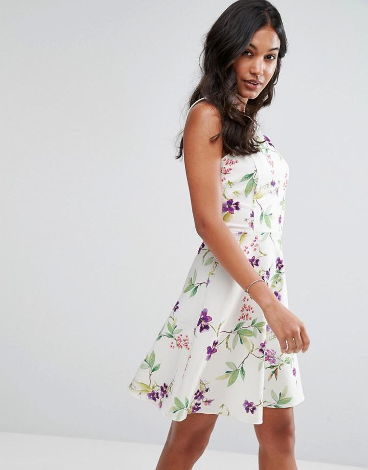 Zibi London Floral Print Skater Dress - Multi