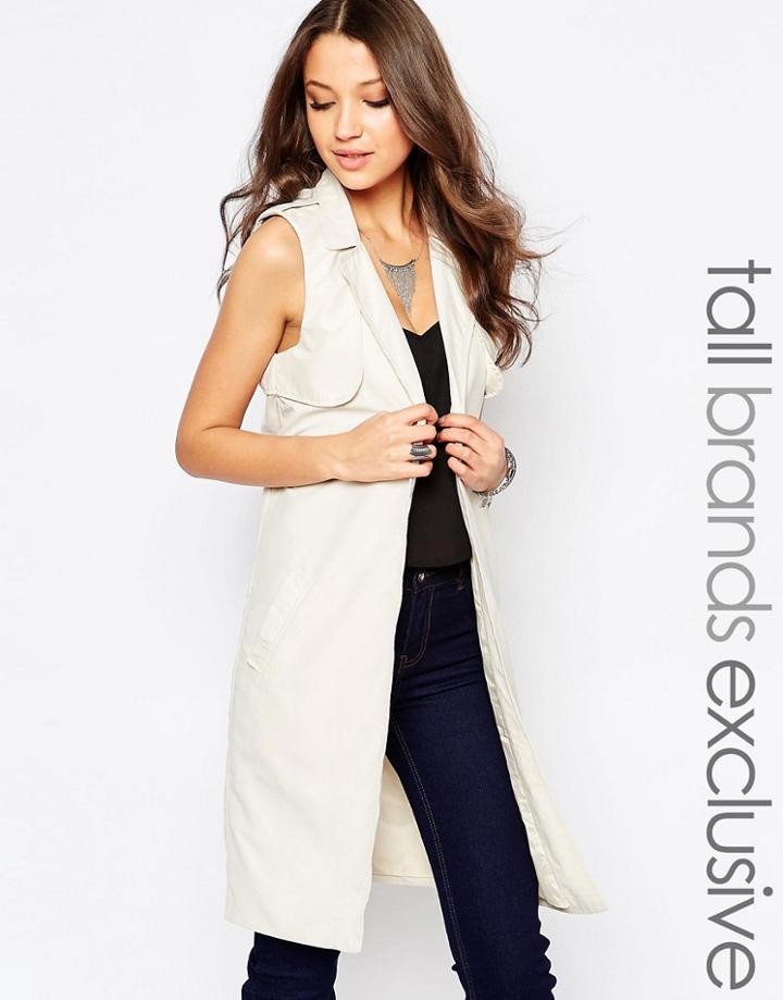 Noisy May Tall Longline Sleeveless Trench Coat - Cream