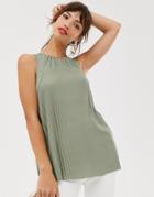 River Island Pleated Top In Khaki-green