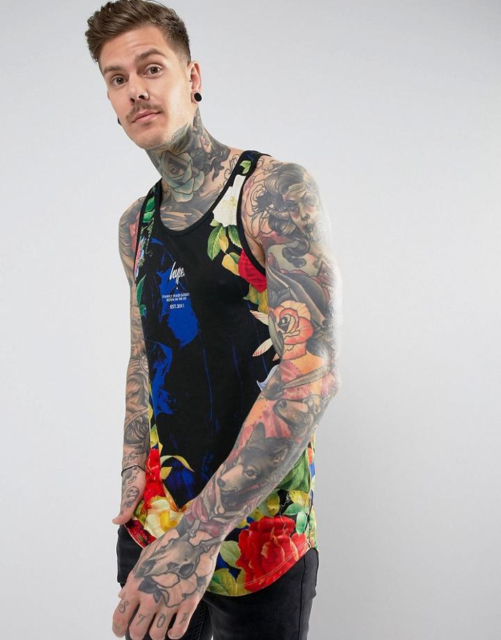 Hype Tank In Black With Floral Print - Black
