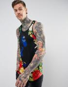 Hype Tank In Black With Floral Print - Black