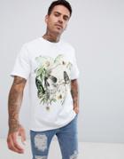 Pull & Bear T-shirt In White With Skull Print - White