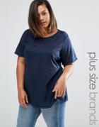 Junarose Plus Minho T-shirt With Crochet Collar - Navy