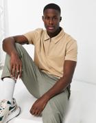 Only & Sons Zip Neck Polo In Beige-neutral