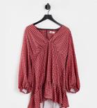 John Zack Exclusive Volume Sleeve Mini Ruffle Dress In Taupe Check Print-multi