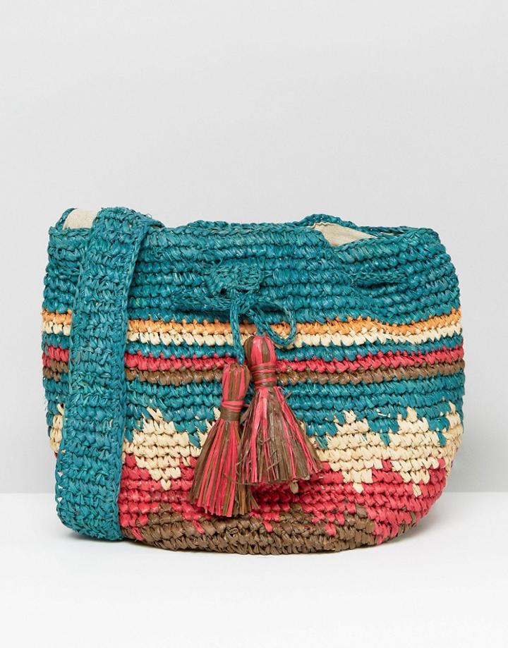 Hat Attack Multi Print Straw Drawstring Bag - Multi