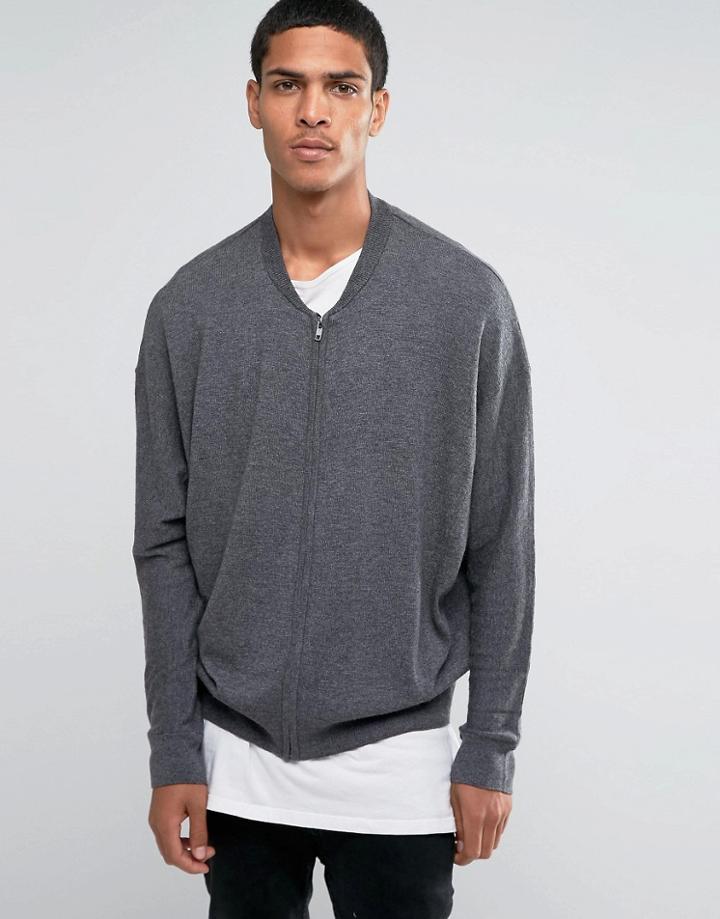 Asos Oversized Bomber With Alpaca - Gray