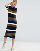Asos Knitted Polo Dress In Stripe - Multi