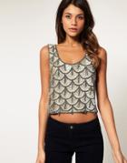 Asos Scalloped Embellished Crop Top - Silver