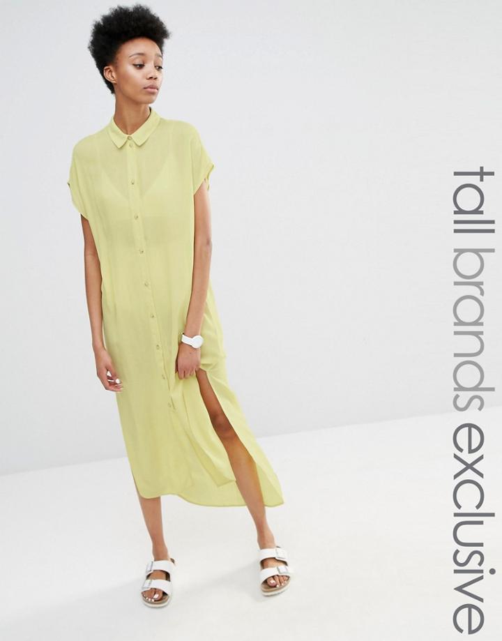 Adpt Tall Side Split Short Sleeve Shirt Dress - Lime