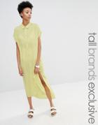 Adpt Tall Side Split Short Sleeve Shirt Dress - Lime