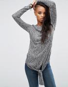 Asos Top With Knot Detail In Chunky Rib - Gray