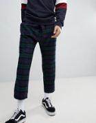 Asos Design Tapered Pants In Check With Asymmetric Front - Navy