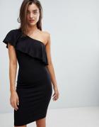 Minimum Moves One Shoulder Ruffle Dress-black