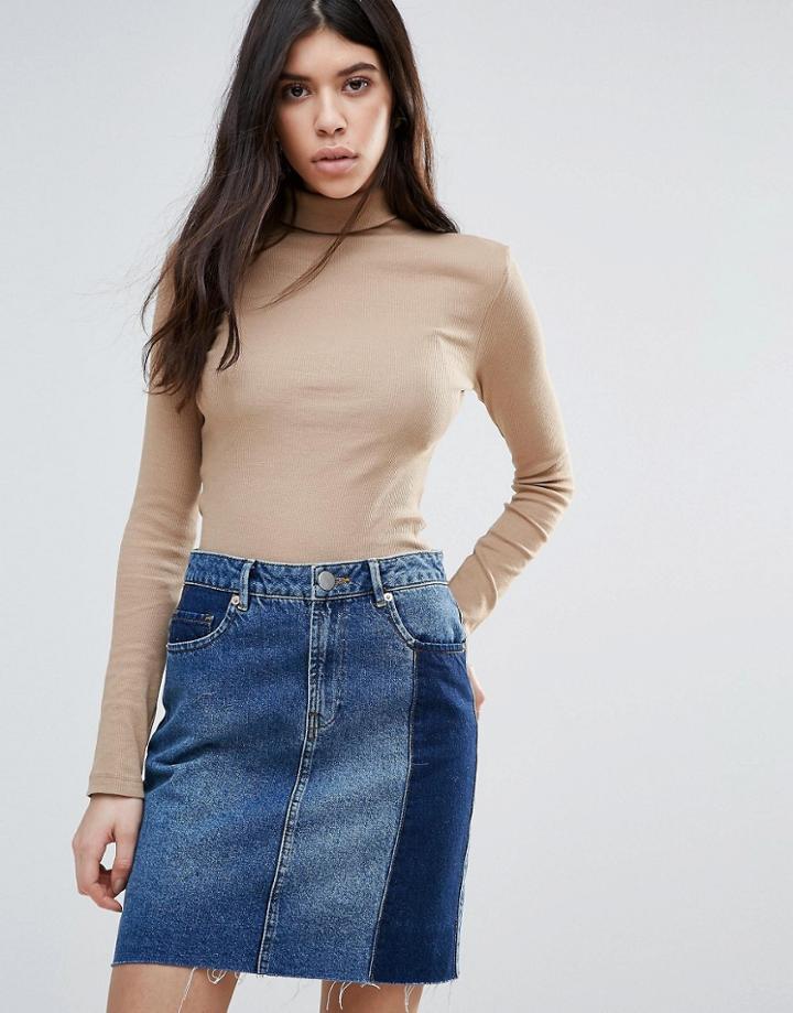 Brave Soul Jersey Roll Neck Top - Tan