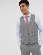 Moss London Skinny Suit Vest With Check Boucle-gray