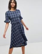 Vero Moda Hi-low Check Midi Dress-blue