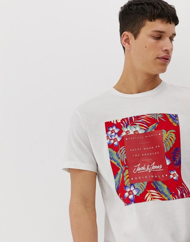 Jack & Jones Originals T-shirt With Floral Graphic Print-white