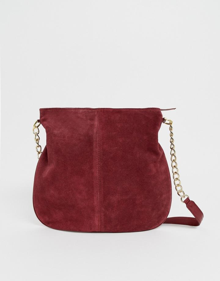 Asos Design Suede Shopper Bag With Chain Strap - Red