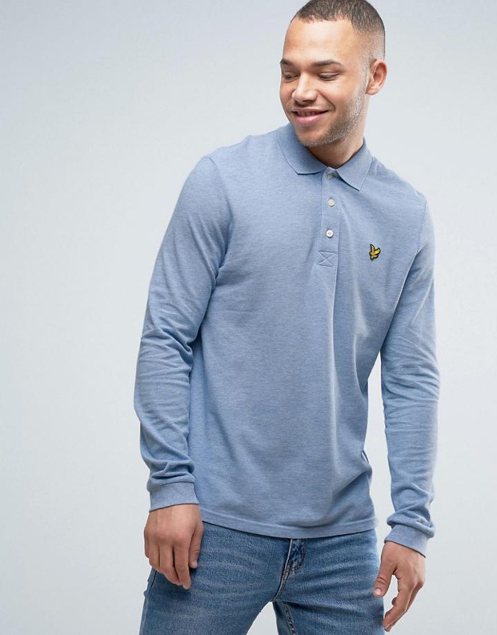 Lyle & Scott Long Sleeve Pique Polo Regular Fit Eagle Logo In Blue Marl - Blue