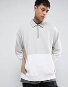 Asos Oversized Cut & Sew Sweatshirt With Collar & Half Zip - Gray