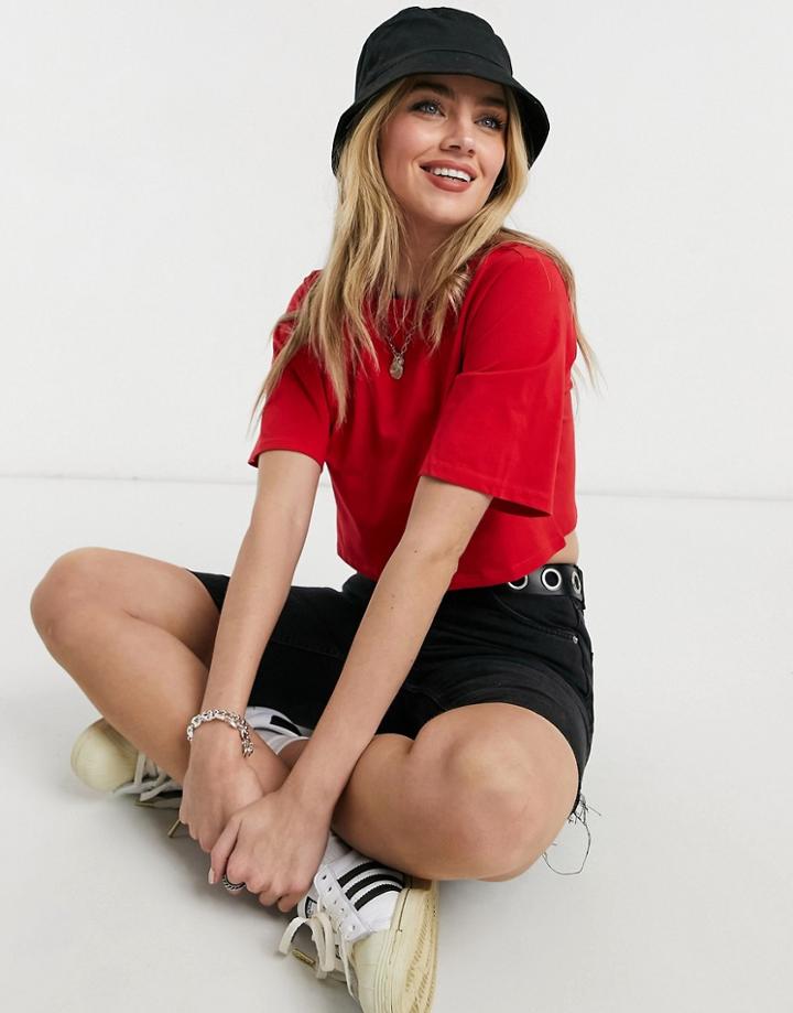 Monki Elina Organic Cotton Cropped T-shirt In Red