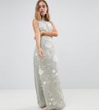 Frock And Frill Petite Premium All Over Embellished High Neck Trophy Maxi Dress - Gray