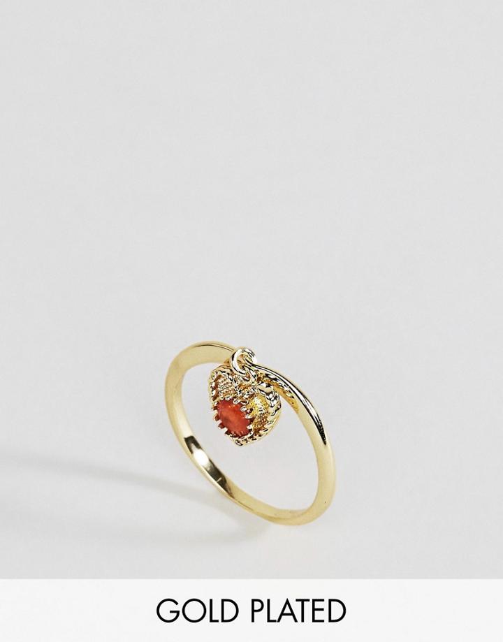 Rock N Rose July Semi Precious Carnelian Birthstone Ring - Gold