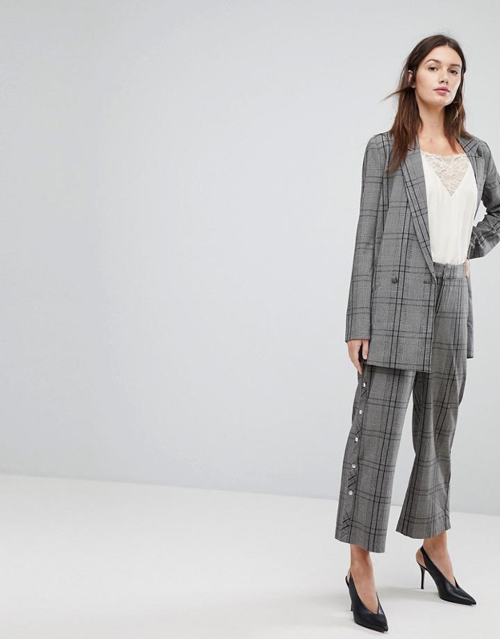 Vila Check Pants With Popper Detail - Multi