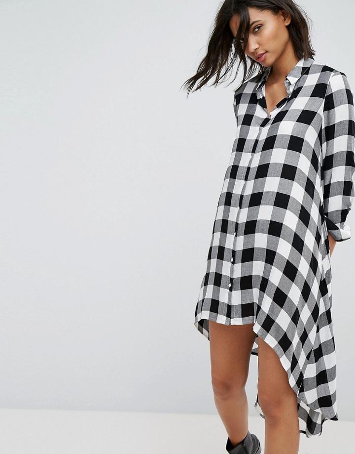 Stradivarius Check Midi Shirt Dress - Black