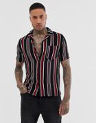 Religion Revere Collar Shirt With Vertical Stripes In Red