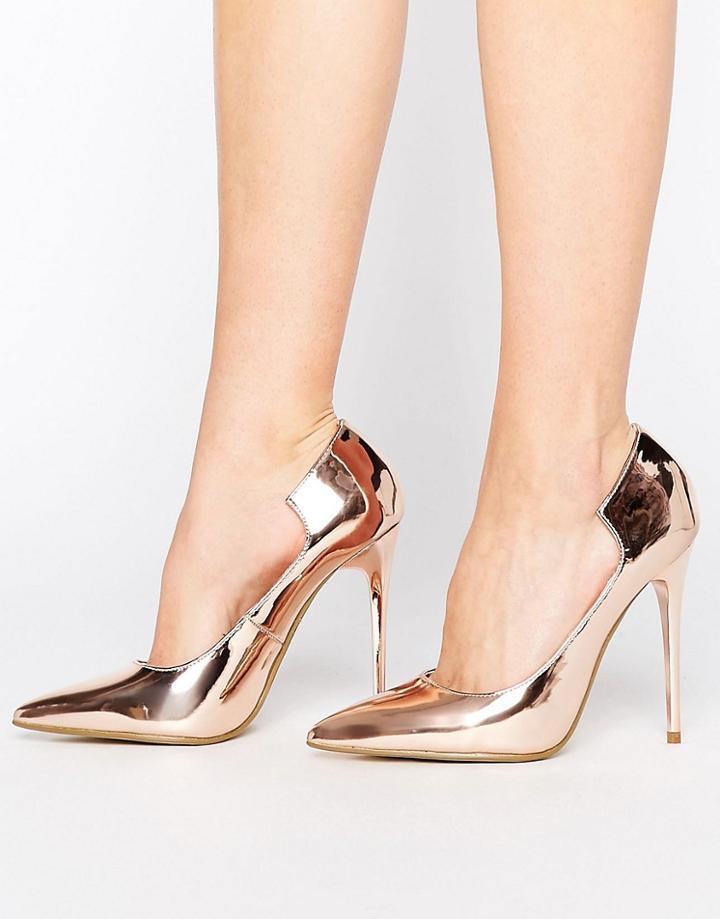 Lost Ink Freya Rose Gold Curved Pumps - Gold