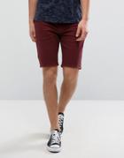 Asos Denim Shorts In Skinny Burgundy - Red