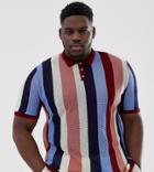 Asos Design Plus Knitted Vertical Stripe Polo T-shirt-multi