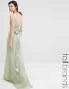 Tfnc Tall Wedding Sateen Bow Back Maxi Dress - Laurel Green
