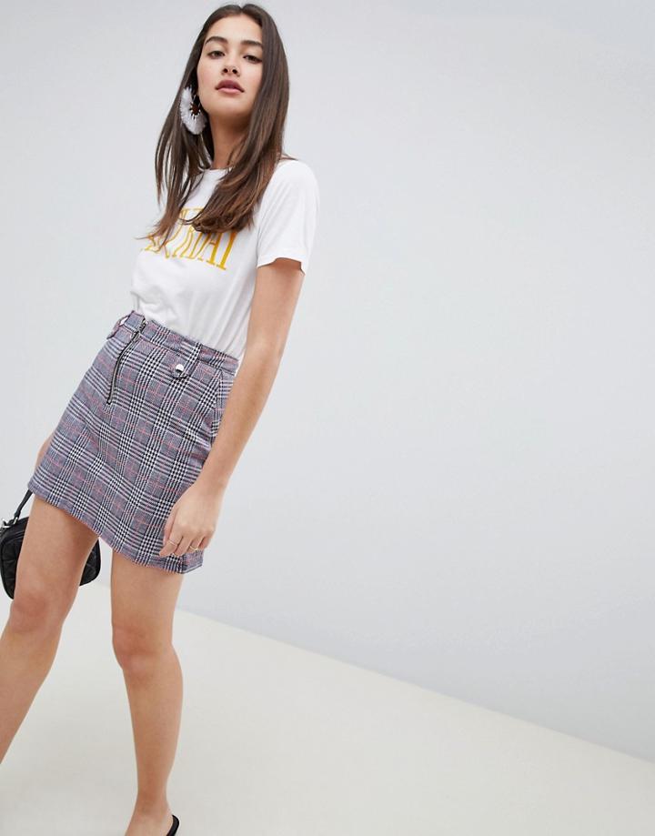Brave Soul Adore Check Skirt With Zip Detail-red