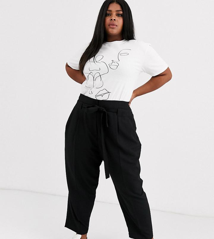 Asos Design Curve Tailored Tie Waist Tapered Ankle Grazer Pants-black