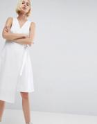 Asos Wrap Cotton Midi Dress With D-ring Detail - White