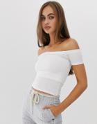 Pull & Bear Off The Shoulder Top In White - White